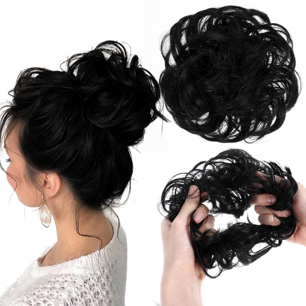 MTTproducts- Haarstuk 2-delig - Scrunchie met elastiek - Knot Haarstuk - Krullend Haarstuk - Natuurlijk Volume - Diameter ca. 15 cm - Pruik