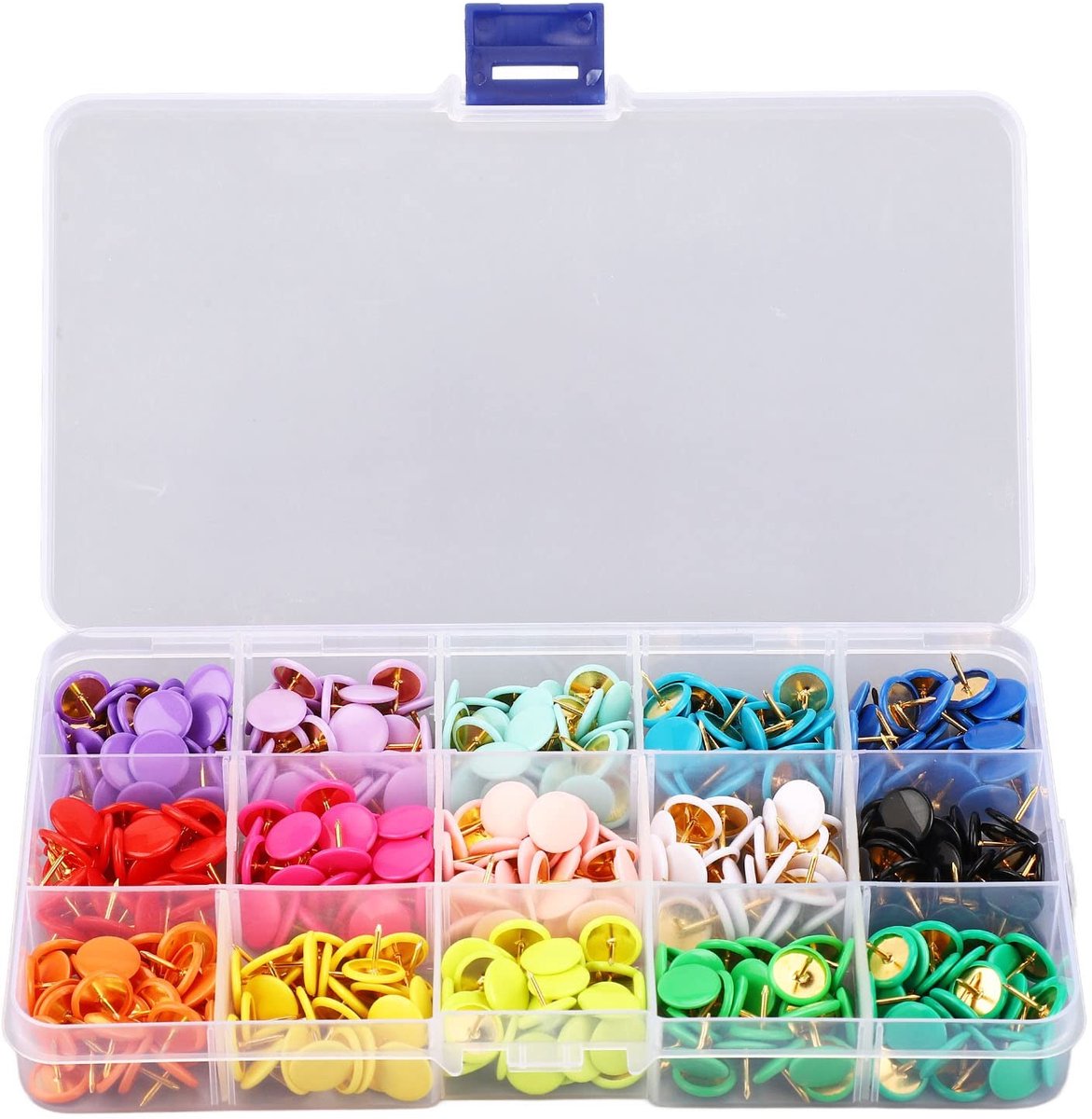 MTTproducts- Punaises Multifunctioneel - Duimspijkers - Kurk Prikbord - Decoratieve Spelden - 15 Kleuren - Doorzichtige Opbergdoos - Pushpins