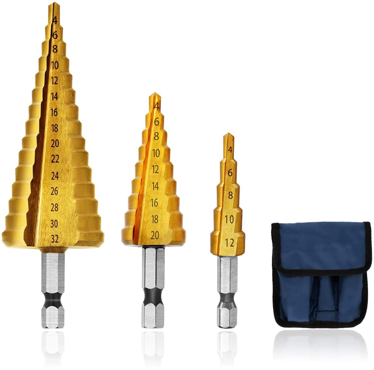MTTproducts Stepper Boor Set - 3-delig - Titanium Coating - Geschikt voor Hout en Plastic - Stapelboor - Voor Drillen van Diverse Materialen