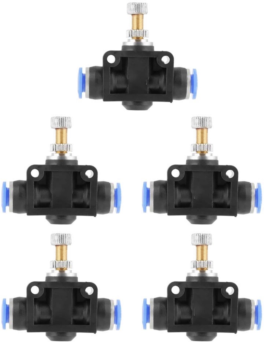 MTTproducts- Persluchtregelklep 6 mm - Snelkoppeling - Pneumatische Klep - Kunststof - Automatiseringsapparatuur - 5 Stuks - Luchtregelklep