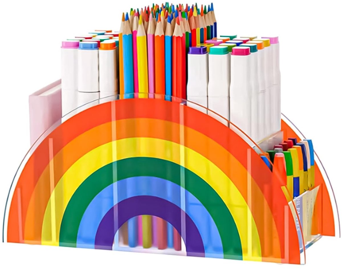 NTH products- Penhouder Acryl - Bureau Organizer - Regenboogverloop - Aanpasbare Verdelers - 24x8,7x12CM - Schadevrije Randen - Bureauorganizer