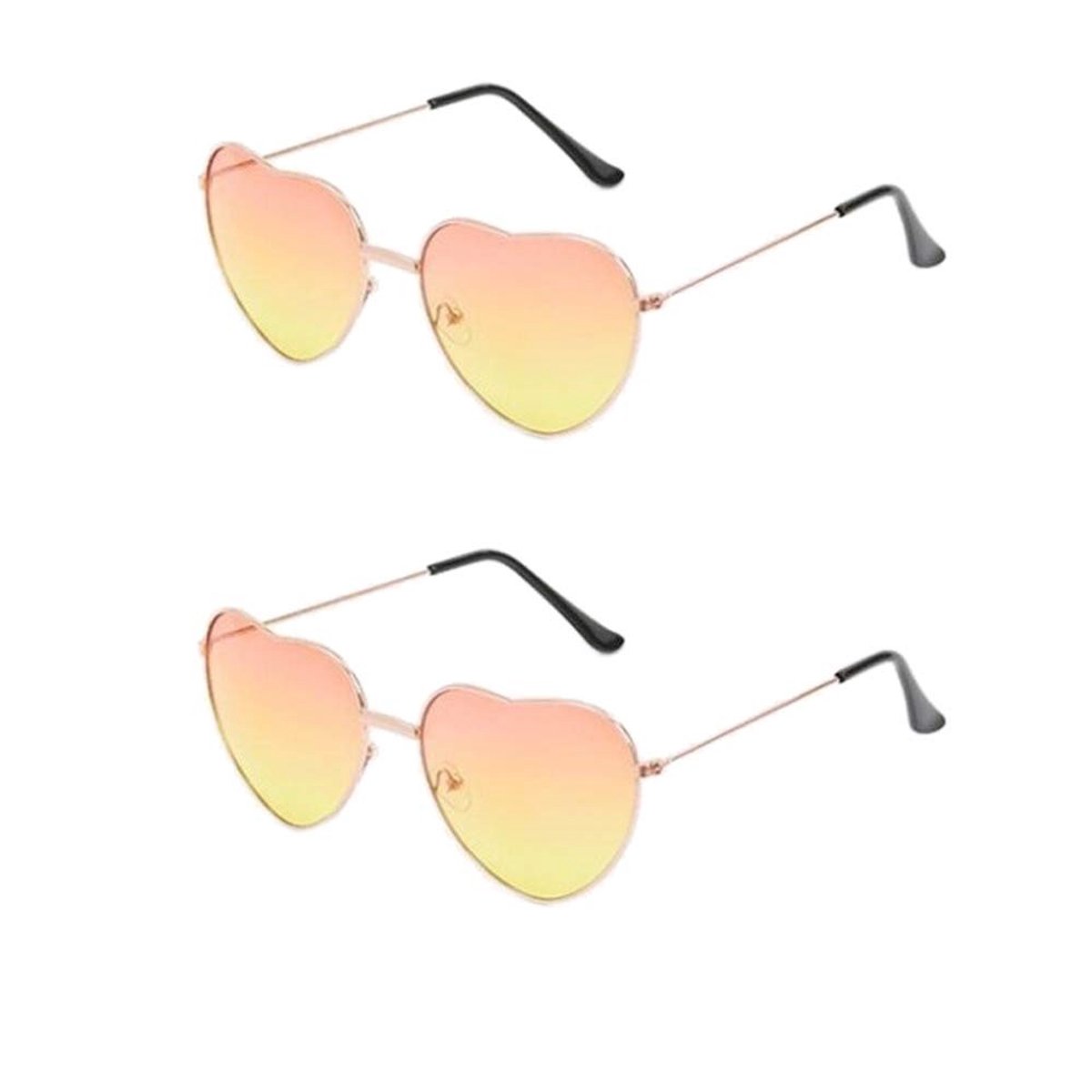 MTTproducts- Zonnebril Hartvormig - Retro Metalen Frame - 2 Stuks - Voor Dames/Meisjes - Festival Accessoire - Hoogwaardig Polycarbonaat - Hartvormige Zonnebril