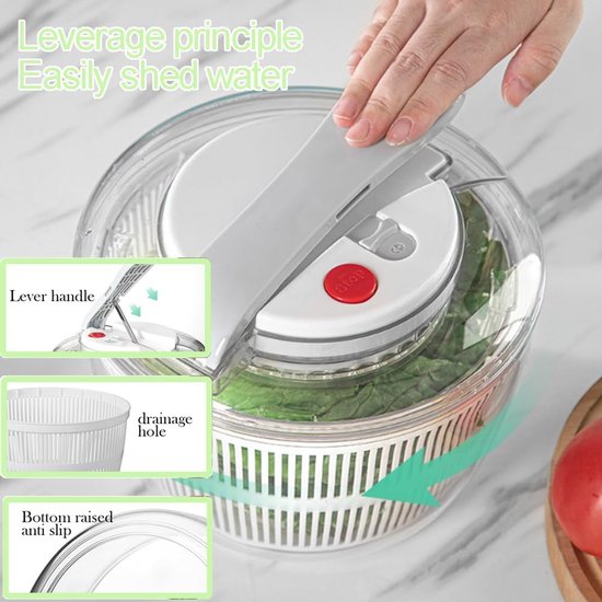 Sla centrifuge - Groente droger - Groenten bereiden - Veilig afsluitdeksel - 5L - Zwart — afbeelding 3