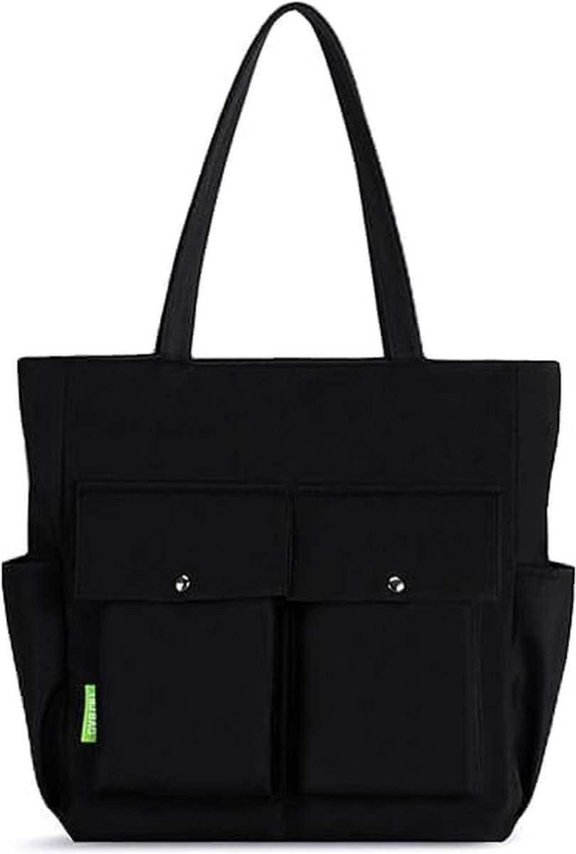 Ruime Canvas Schoudertas voor Dames - Grote Tote Bag met Ritssluiting voor Werk, School en Dagelijks Gebruik