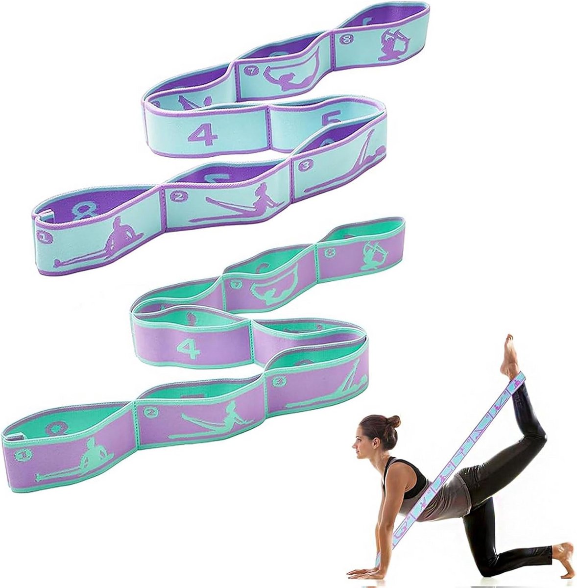 Yoga riem met 8 lussen - elastische stretchband voor stretching en pilates