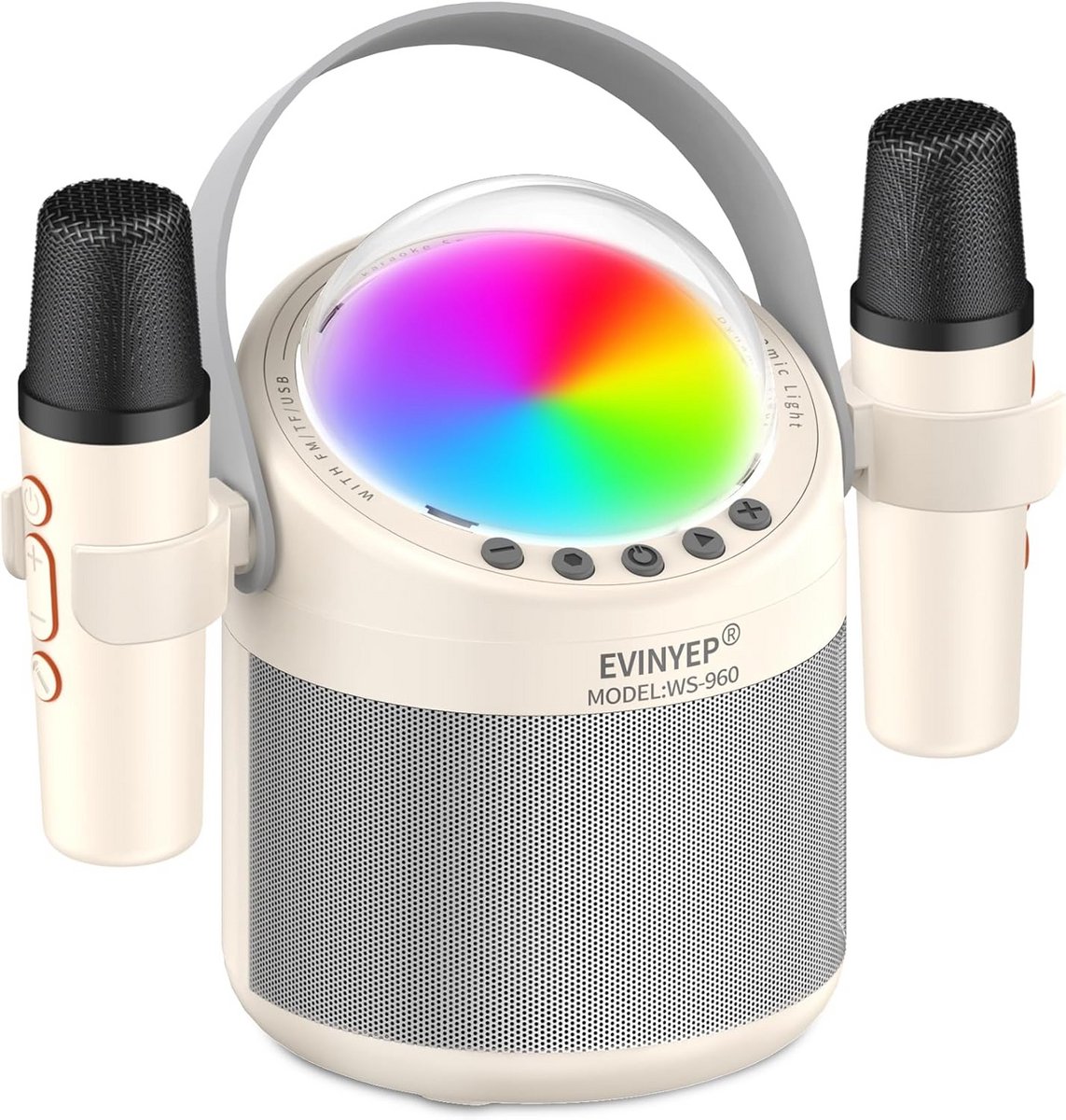 Draagbare karaokemachine 15W met 2 draadloze microfoons en LED-lichtjes