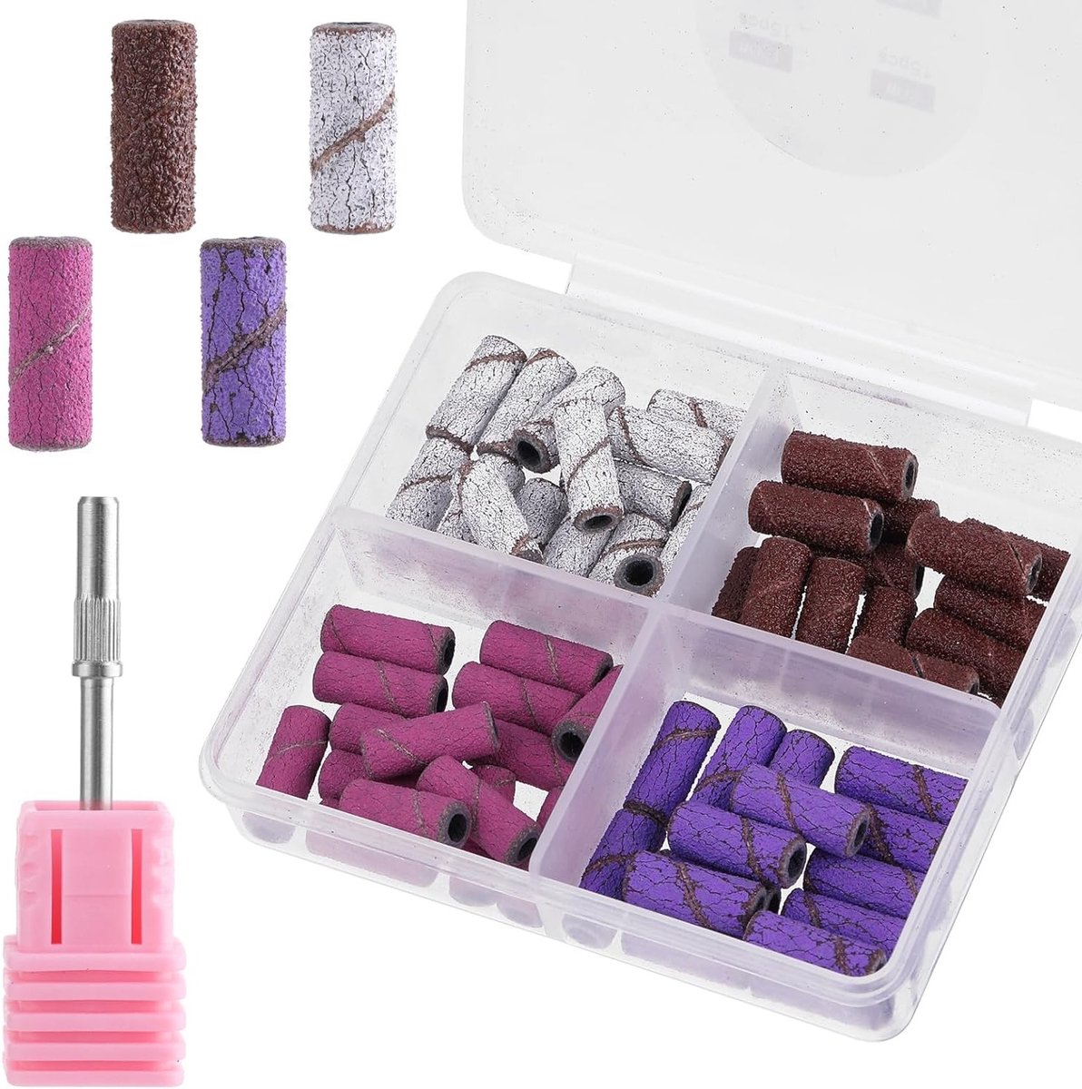 60 Stuks Slijpsleeves voor Nagelknipper, Schuurmoffen met Mandrel Bits, DIY Manicure en Pedicure, Nagelverzorging en Dode Huidcellen Verwijderen