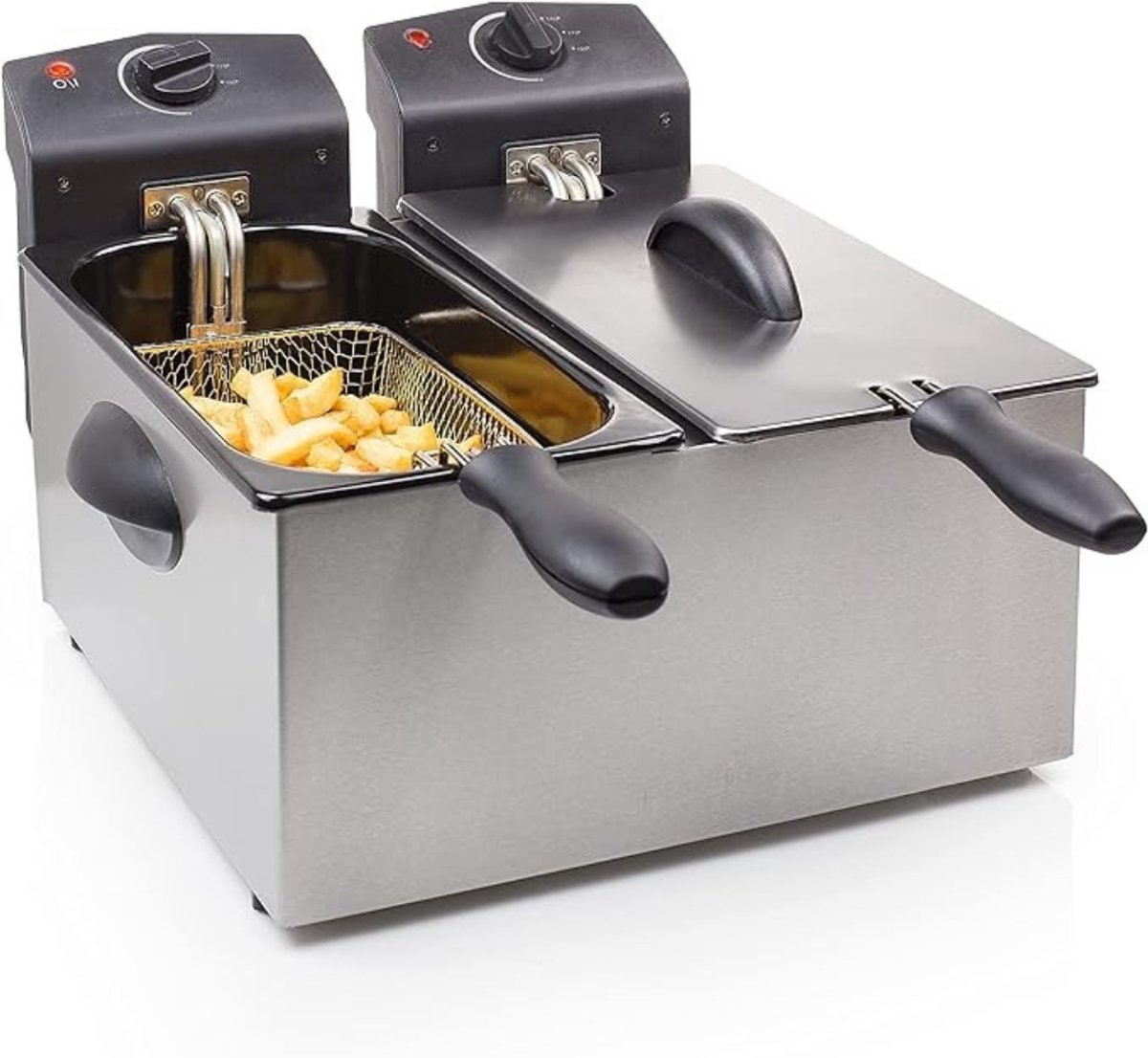 QIN Dubbele Frituurpan Dubbele Friteuse Frietpan 6 liter Zilver- 39cm x36cm x24cm