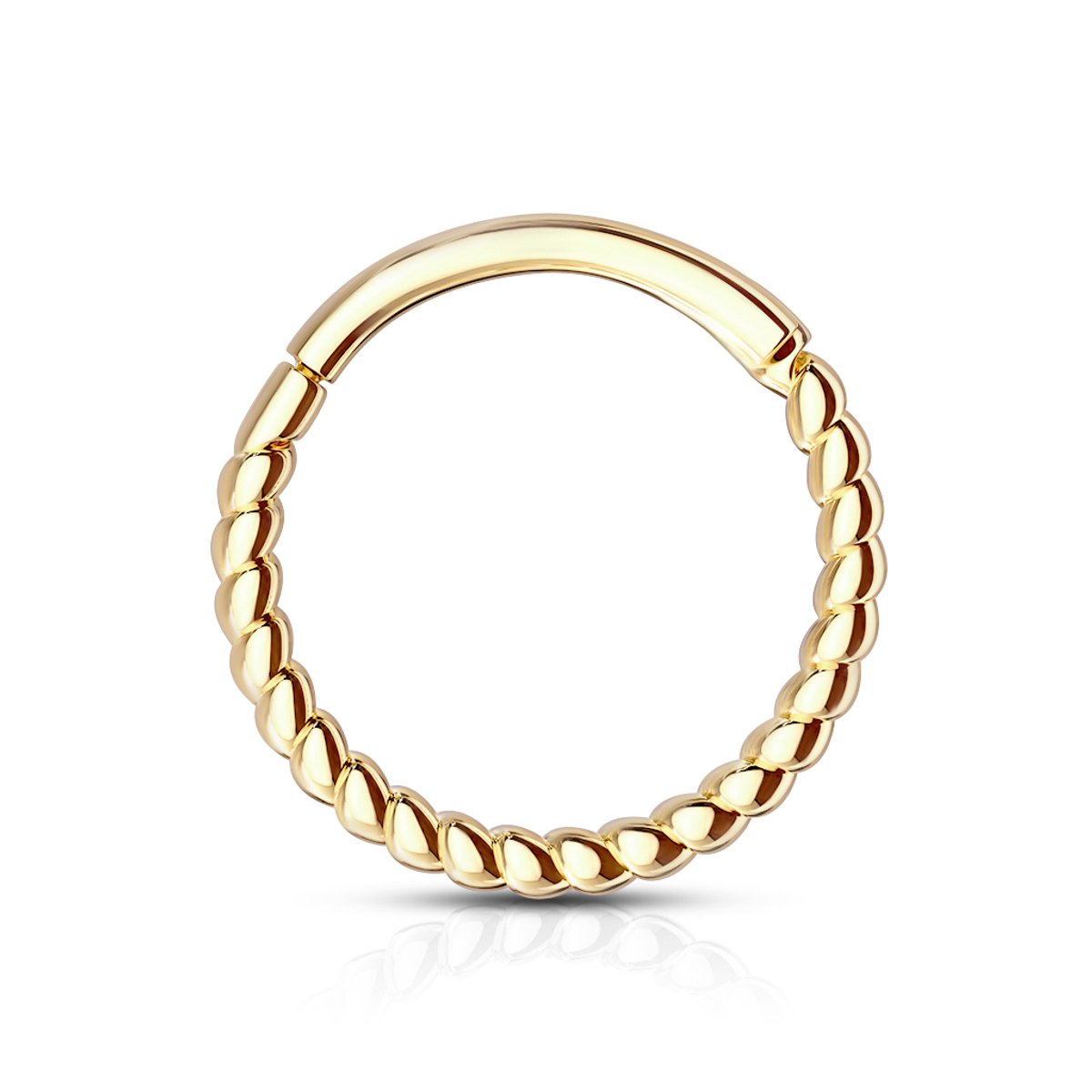 14kt - Geelgouden Braided Segment Ring - 1,2 mm Staaf Dikte - 8 mm Diameter - 14 Karaat Gouden Piercing Ring - Gevlochten Design - Echt Goud (585) - Inclusief Echtheidscertificaat