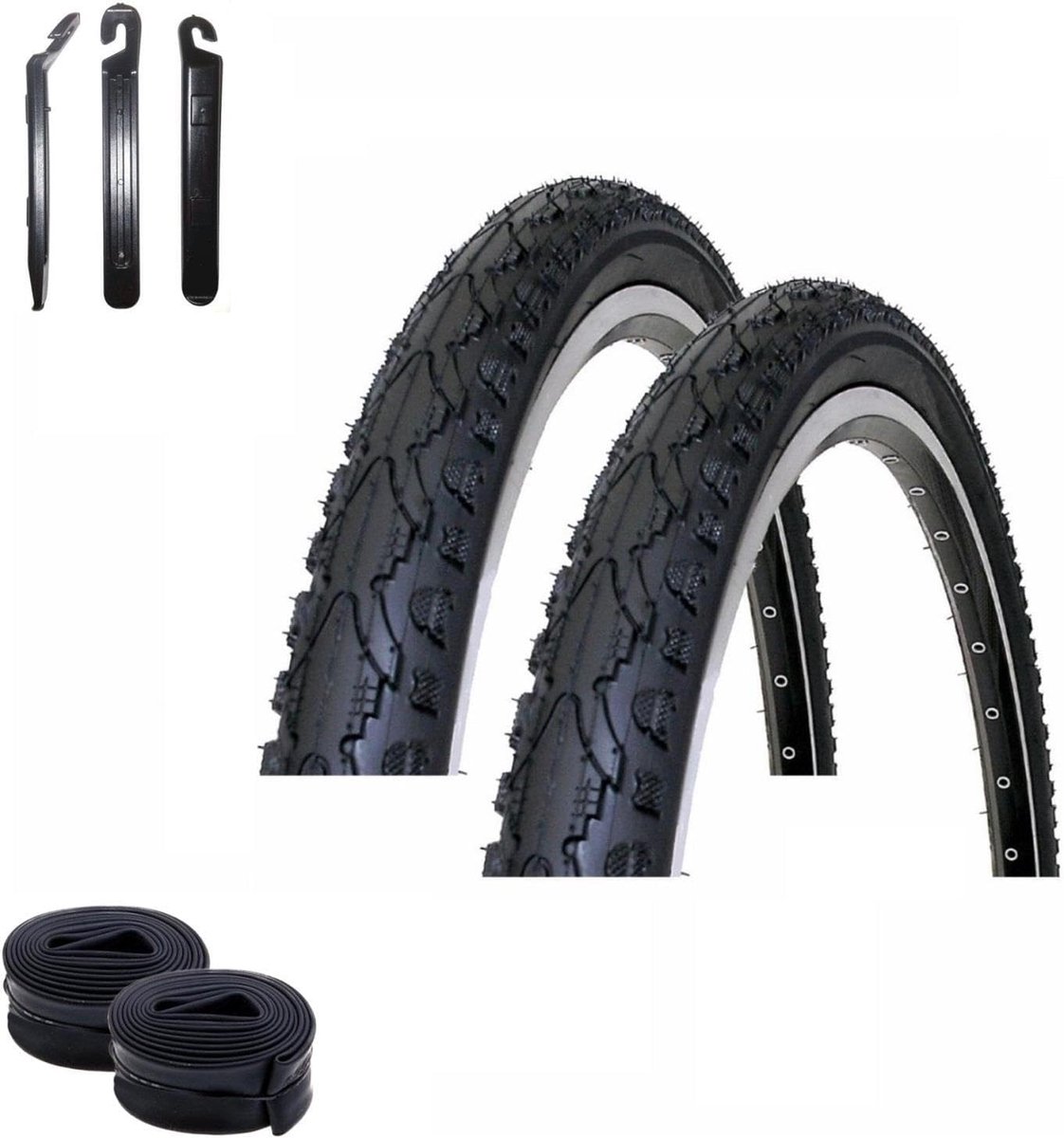 2x Fietsbanden 18 inch 47-355 (18 x 1.75) Zwart met Binnenbanden en Bandenlichter