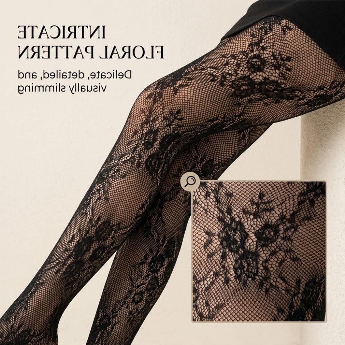 Elegante zwarte bloemenpatroon netkousen voor dames - Vintage Lolita mesh-strumpfhose voor een gothic stijl, slankmakend en perfect voor feesten