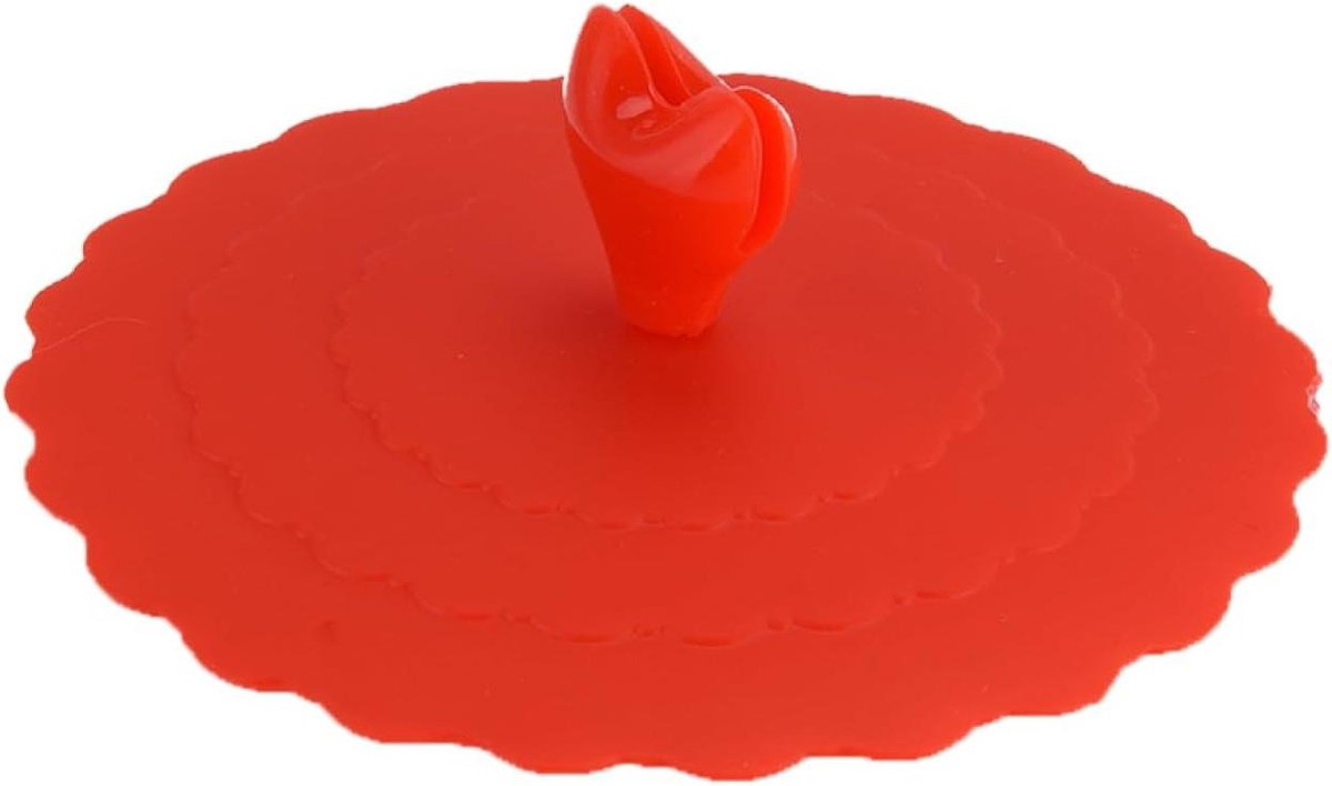 Siliconen Beker Deksel - Mokhoes Herbruikbaar - Dranken Warm Houden - Luchtdichte Sluiting - 10 cm Diameter - Rood