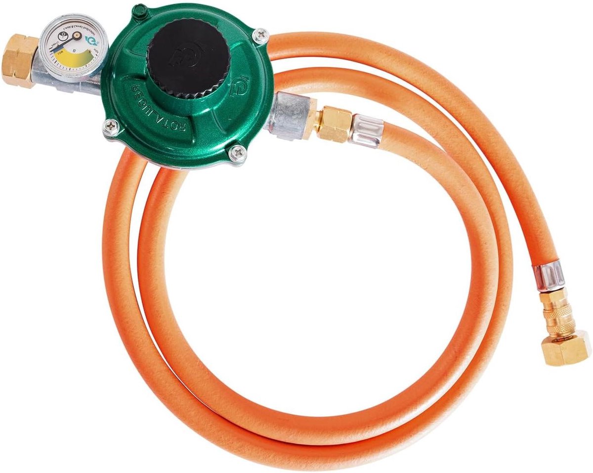 Gas Aansluitset - Slang en Regulator - Barbecue Gebruik - 50 mBar Druk - 3 kg/h - Zwart