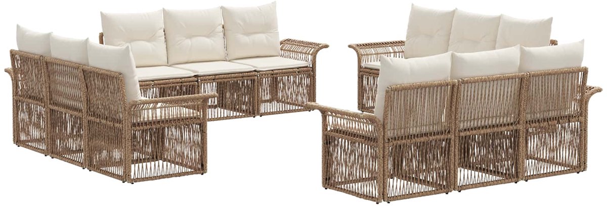 vidaXL - Tuinbank - Set - 12 - pcs - Beige - poly - rattan