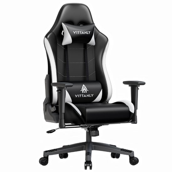 Homaxy - Game Stoel - Gaming Stoel - Gaming Stoel - Ergonomische Bureaustoel - Gamestoel - Verstelbaar - Gaming Chair - Gamingstoel met hoofdsteun - Zwart / Wit