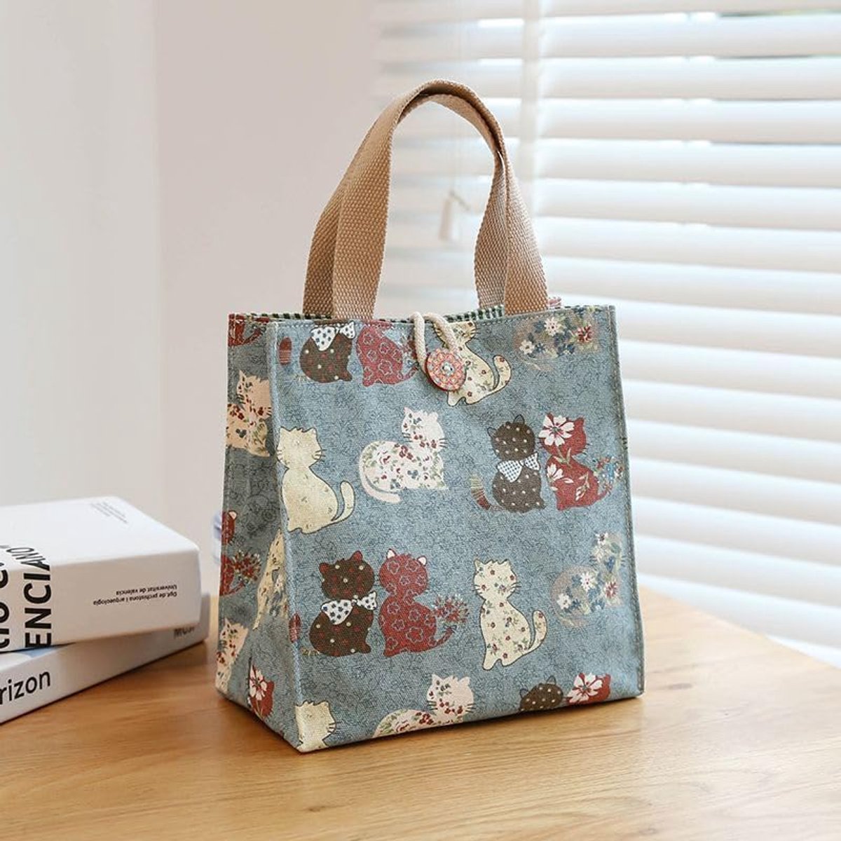 Unisex lunchbox draagtas, geïsoleerde lunchtas, geschikt voor werk, kantoor, strand, picknick, reizen, herbruikbare lekvrije lunchbox, ruime lunchtas, kattenprint.