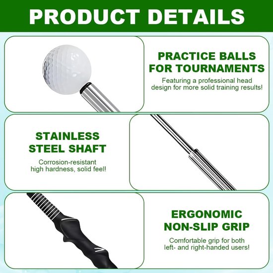 Golf Swing Trainer - Zwaaihulp Golf - Swing Verbeteren - Telescopisch Verstelbaar - 39-66 cm - Zwart van GOLF — afbeelding 3
