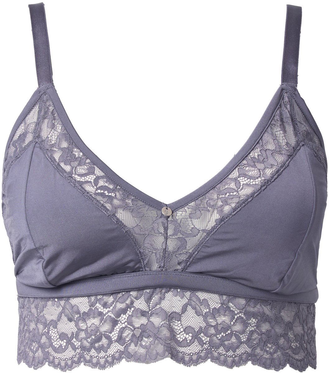 TruYou - Dames - TruYou bralette satijn doorzichtig kant - Donkergrijs - Maat 110C