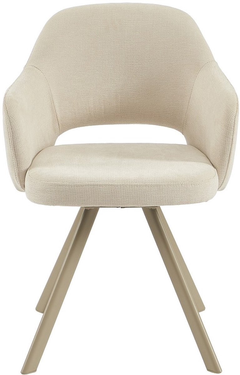 Vente-unique Set van 2 draaistoelen in tweedstof en beige metaal - Crème - RASEMA