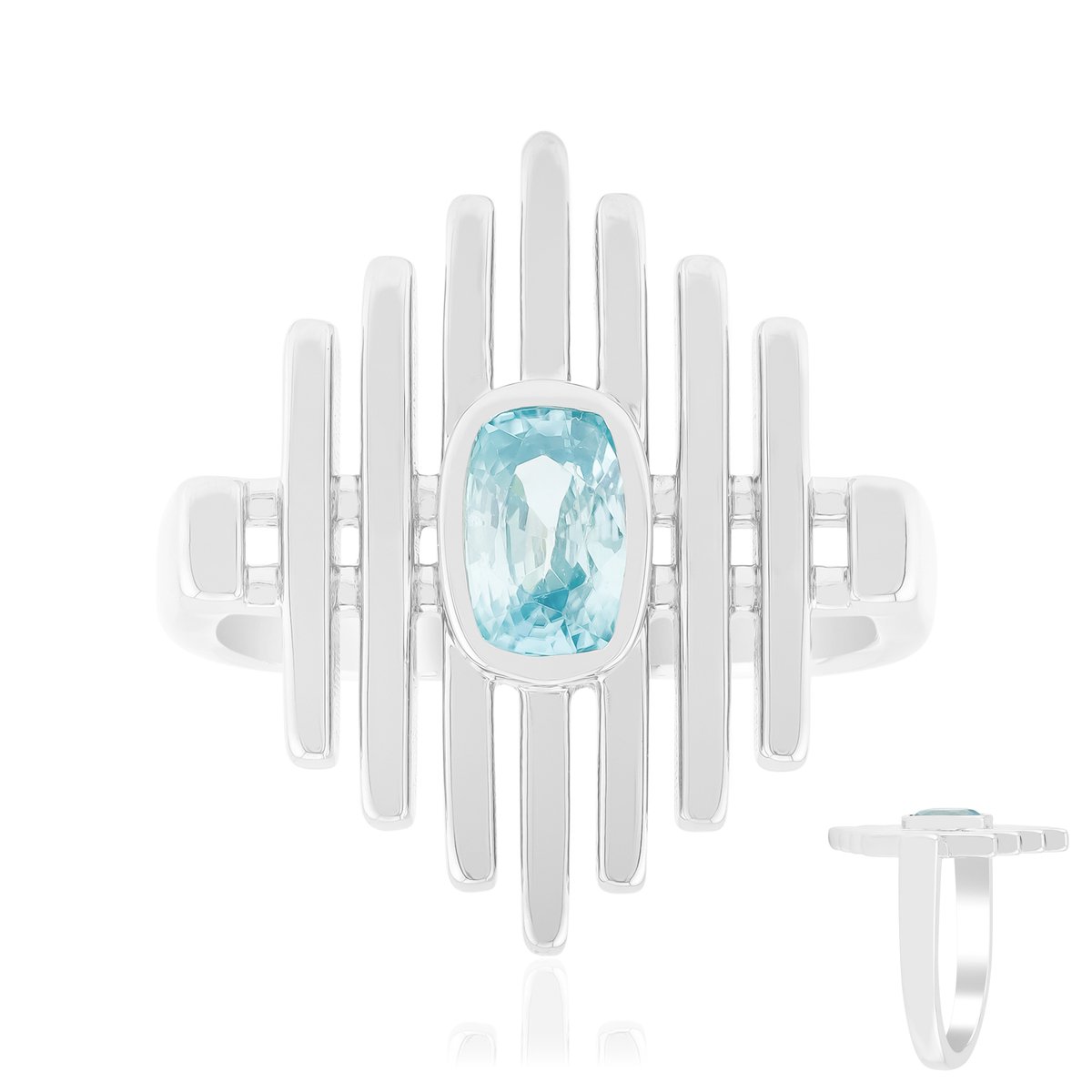 Cavill - Zilveren ring 925 sterling platina - Ratanakiri zirkoon 0,831 ct antiek briljant slijpsel - Verstelbare modieuze ring met verticale strepen