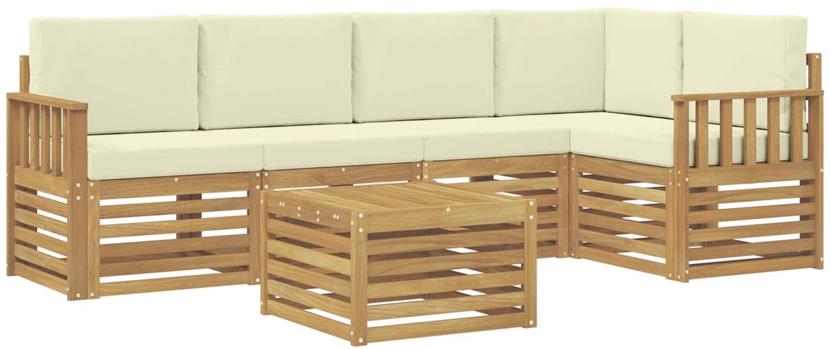 vidaXL Buiten - bank - set - 6 - st - 5-zits - Wit - en - crèmekleurig - Polyester Wit en crèmekleurig