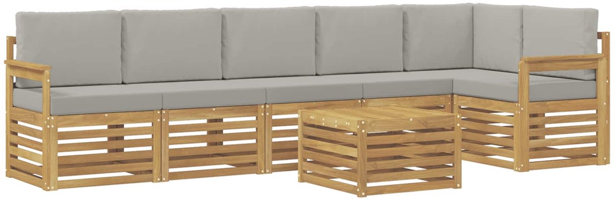 vidaXL Buiten - bank - set - 7 - st - 6-zits - Wit - en - Lichtgrijs - Polyester Wit en Lichtgrijs