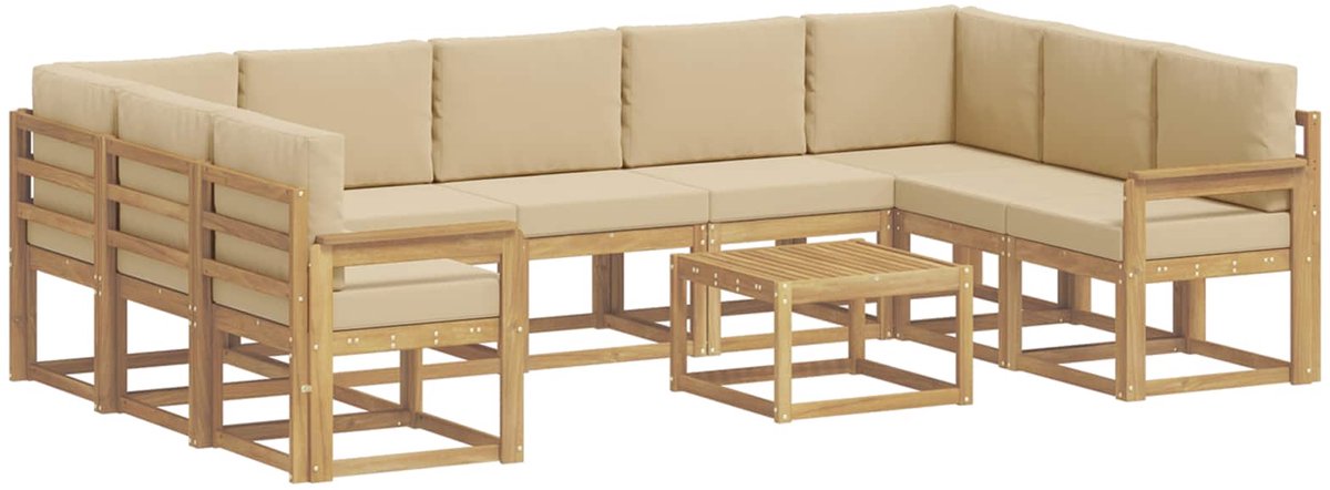 vidaXL Buiten - bank - set - 10 - st - 9-zits - Wit - en - Beige - Polyester Wit en Beige