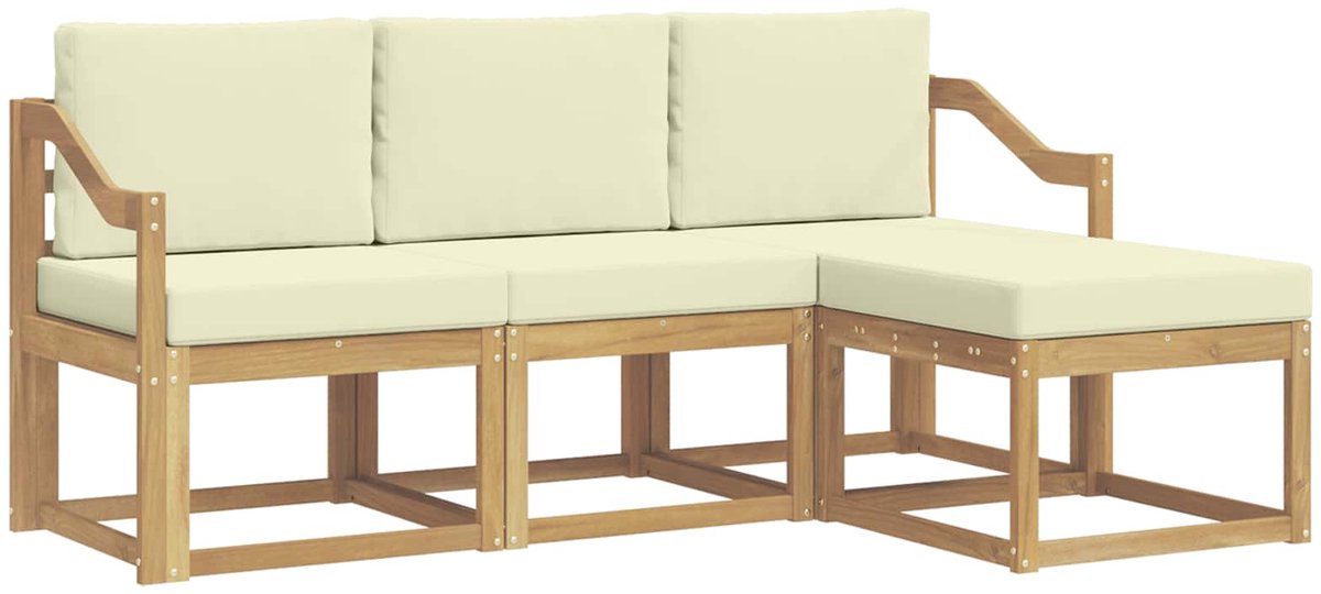 vidaXL Buiten - bank - set - 4 - st - Wit - en - crèmekleurig - 185.5 - x - 122.5 - x - 73 - cm Wit en crème