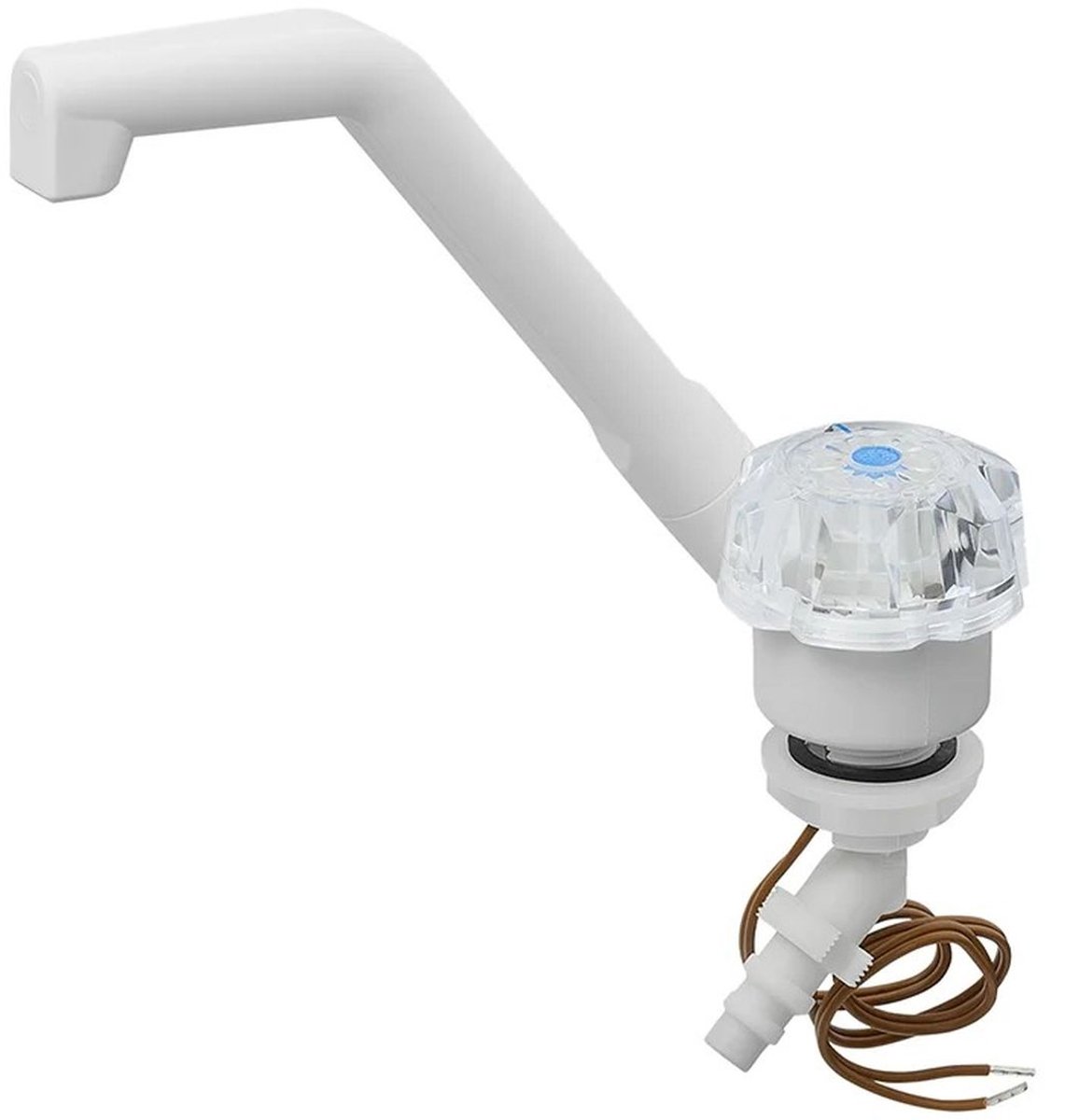 Koudwaterkraan De Luxe 12V Ø20 mm Wit – Camping Waterkraan met Grote Knop voor Camper en Caravan
