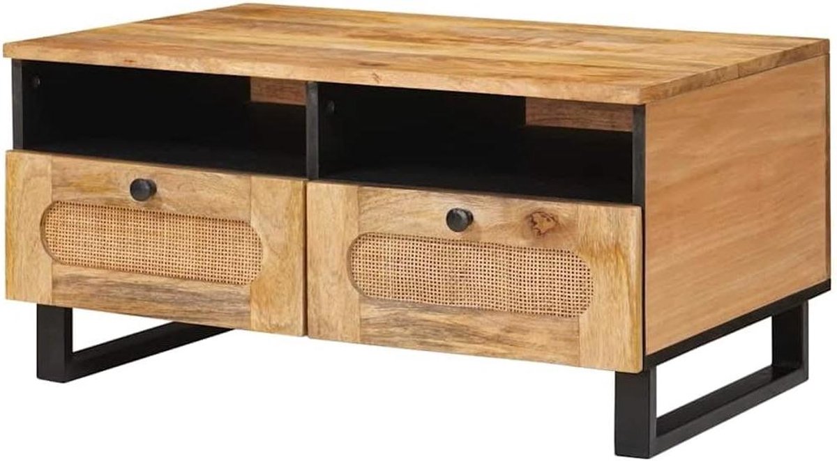 Massief houten tafel - Woonkamer meubel - Opbergen en decoreren - Natuurlijke houtnerf - 80 x 54 x 40 cm