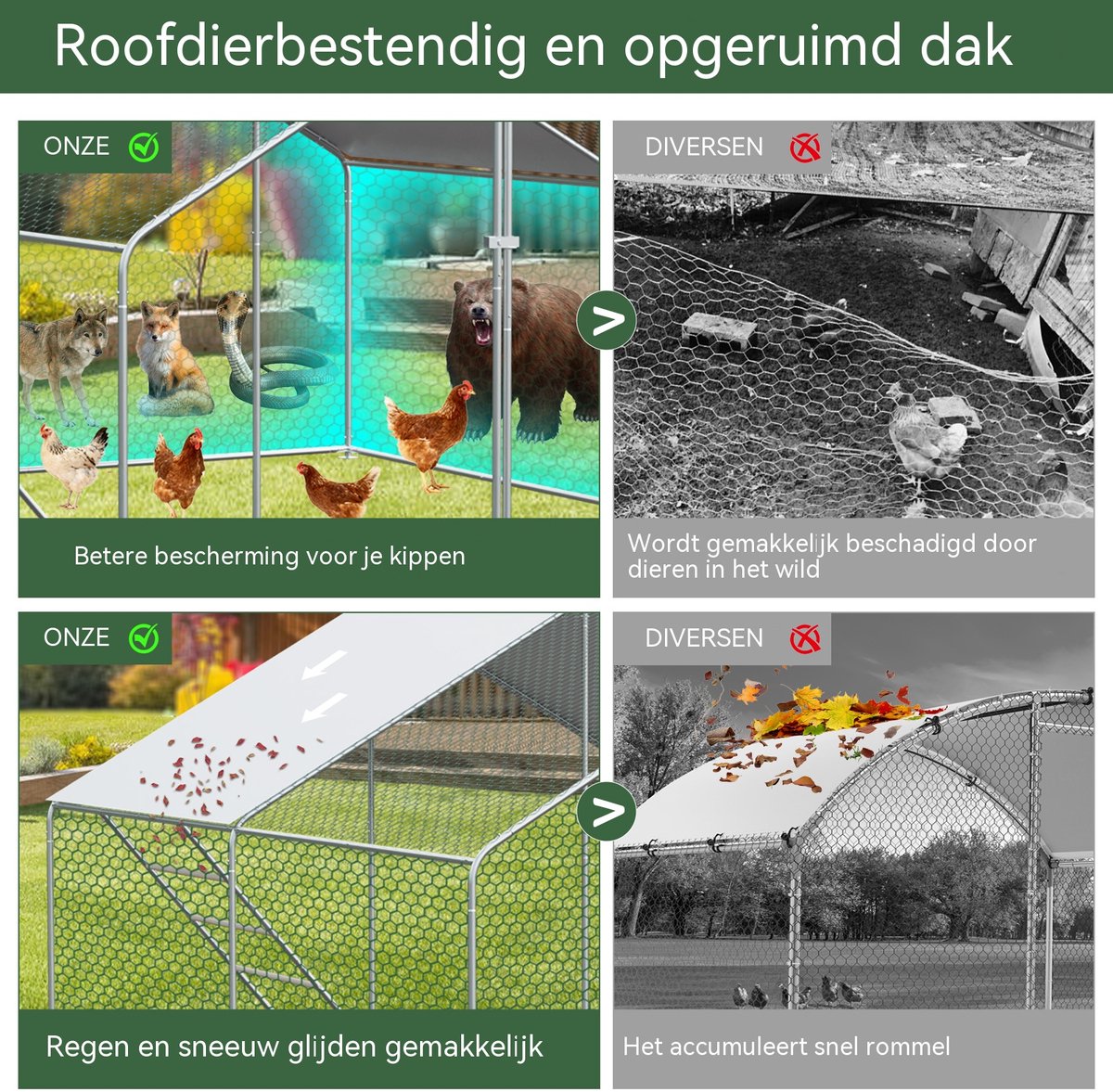 Kippenren - kippenhok metaal - Kippenverblijf - Verzinkt Metaal - Waterdicht Dak - Veiligheidsslot - Tuin - 300x400x200cm - Inloopren - Zilver thumbnail 2