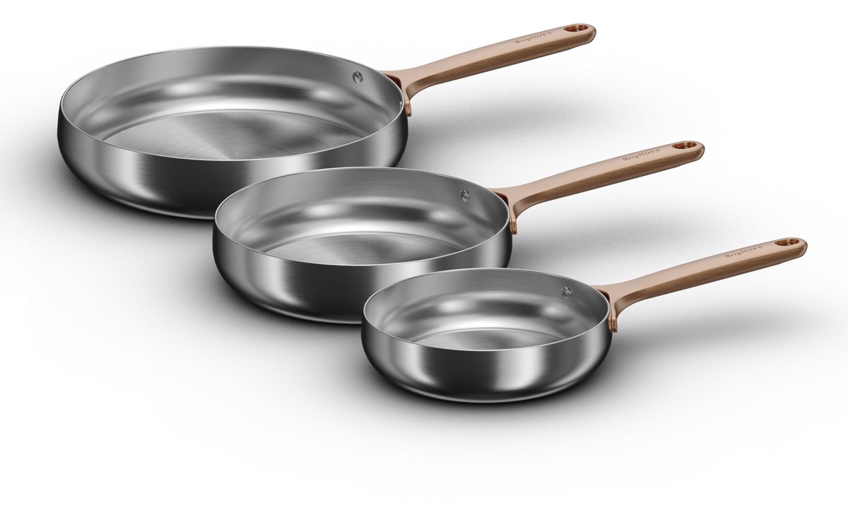 BergHOFF Home Belly Koekenpannen Set Ø 20 + 24 + 28 cm – Duurzame RVS Braadpan – PFAS-Vrije Bakpan – Geschikt voor Inductie & Oven tot 250 °C – Vaatwasserbestendig – Warm Blush