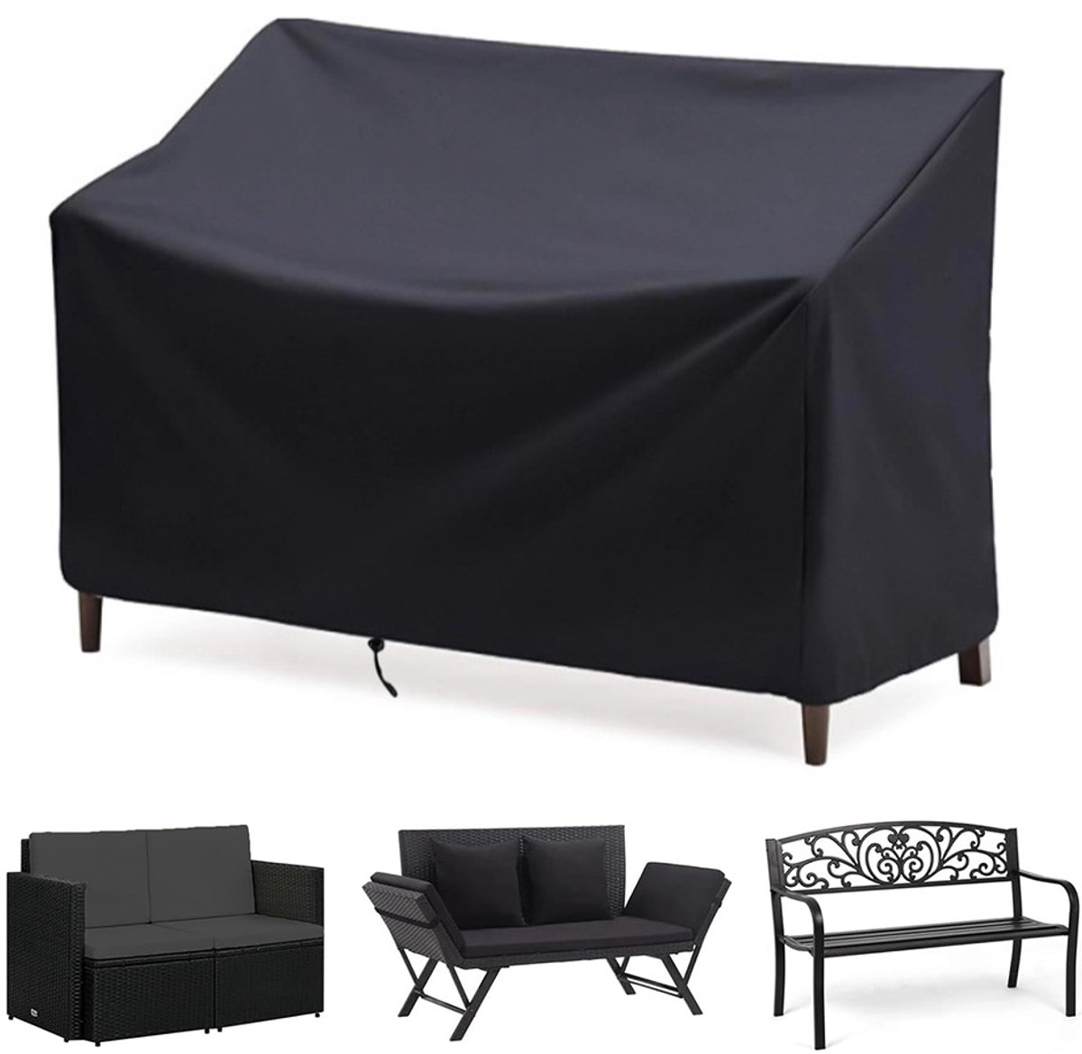 Dnntunk Tuinmeubelhoes - Waterdicht - Duurzaam - 420D Oxford-Doek - 134*66*63cm - Openlucht - Beschermhoes voor Tuintafel en Stoel - Zwart