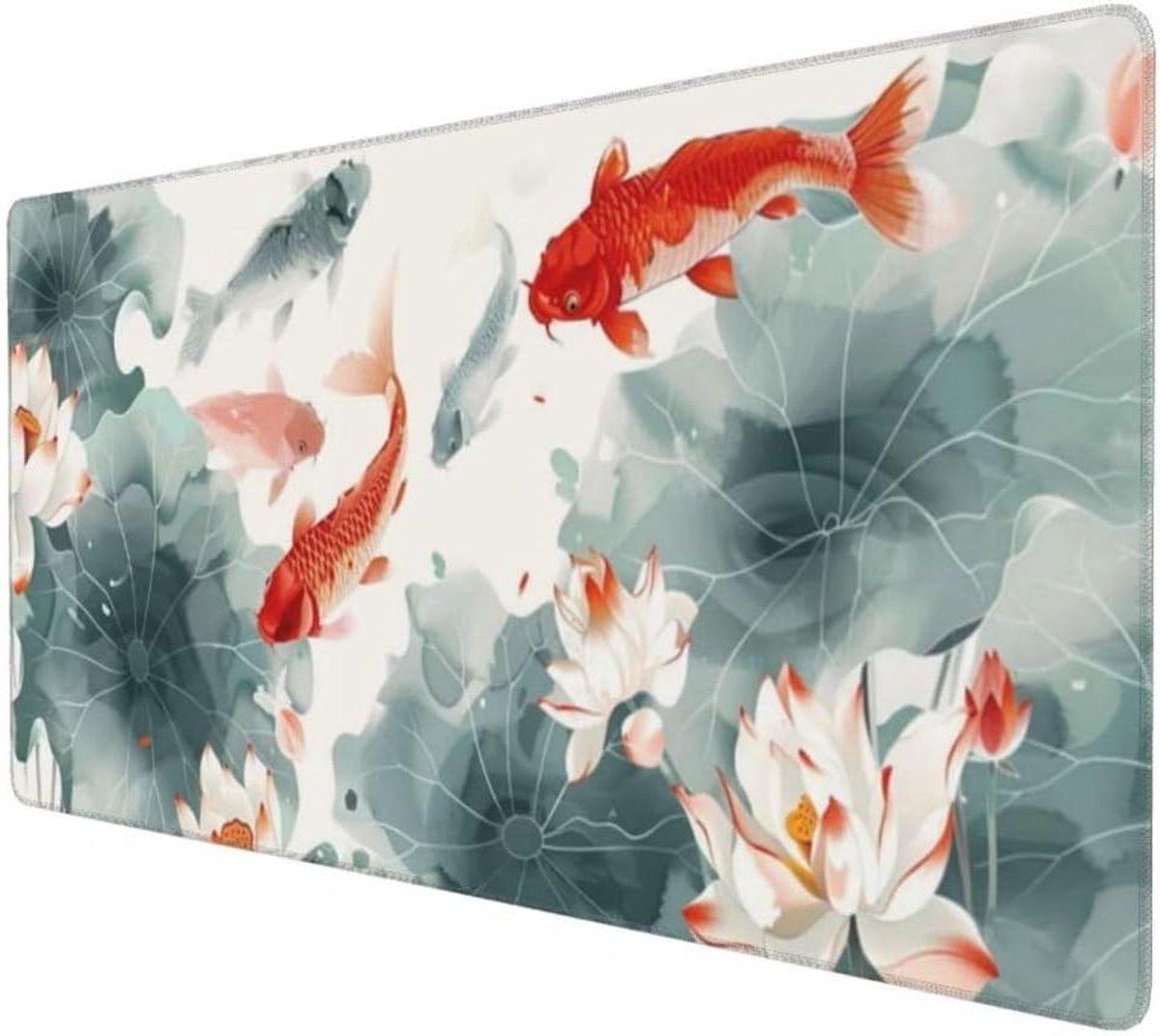 Grote Muismat - Bureauonderlegger - Gaming en werk - Waterdicht en duurzaam - 120x60 cm - Lotus Koi