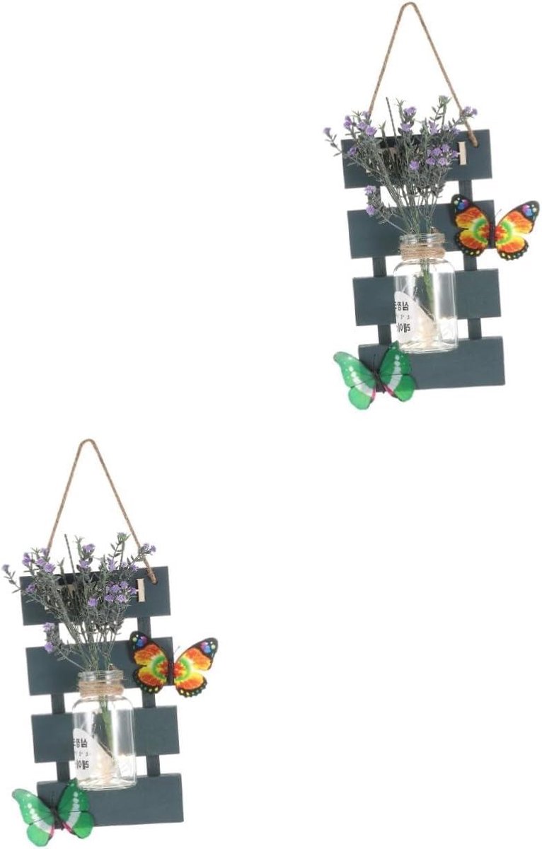 Kunstbloemen met pot - Nepbloemen decoratie - Wanddecoratie - Met timerlicht - 41 x 17 cm - Blauw