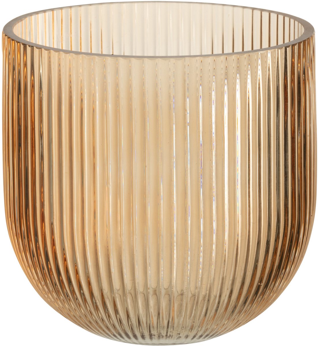 J-Line vaas Gestreept - glas - caramel - large - Ø 15.3 cm Bruin