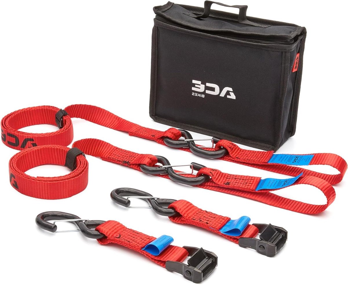 Spanbandset Motor - Transportspanbanden Cam Buckle - Motor Beveiligen - Geplastificeerde Haken - 2-PACK - rood