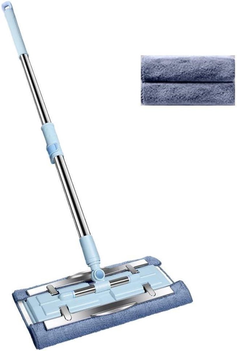 Platte Dweil - Microvezel Dweil - Efficiënt Reinigen - Platte Kop - 56 x 22 x 9 cm - Blauw