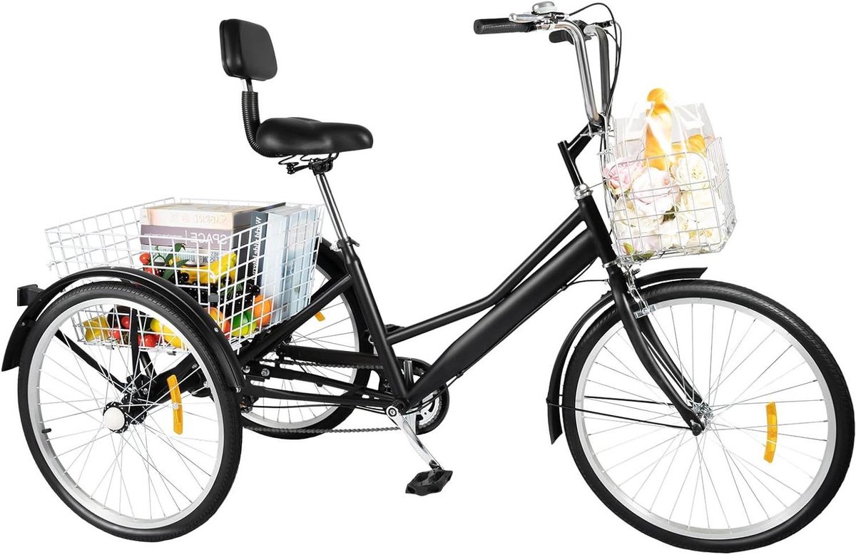 Volwassen Driewieler - Driewiel - Boodschappen Doen - 7 Versnellingen - 24 Inch Wielen - Zwart
