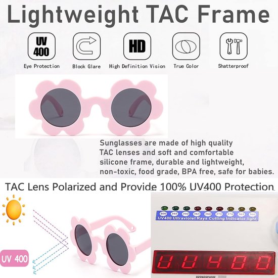 Babyzonnebril Bloemvorm - Peuterzonnebril UV400 - Bescherming tegen zon - Flexibel siliconen frame - 6-36 maanden - Roze — afbeelding 2