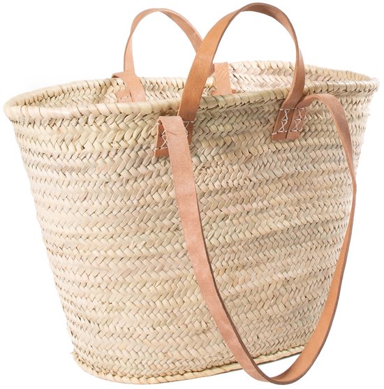 Strandtas - Riet - 100% Natuurlijke Materialen - Boodschappentassen - 50 (L) x 45 (H) x 18 (D) cm - Strandtassen - Rieten strandtas - Lange en korte hengsel