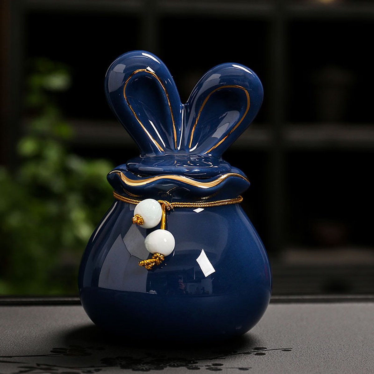 Mini Urn Keramiek konijn -Donkerblauw, 150 ml