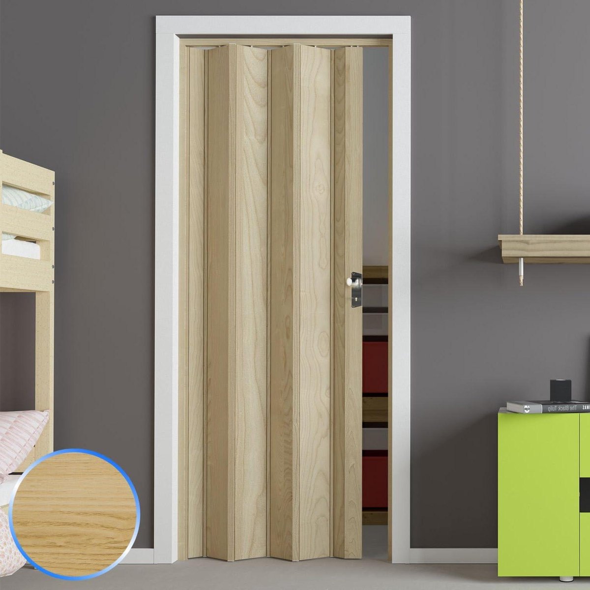 Vouwdeur PVC - Binnendeur - Ruimte Indelen - Waterdicht Materiaal - 88.5 x 214 cm - Gebleekt Eiken