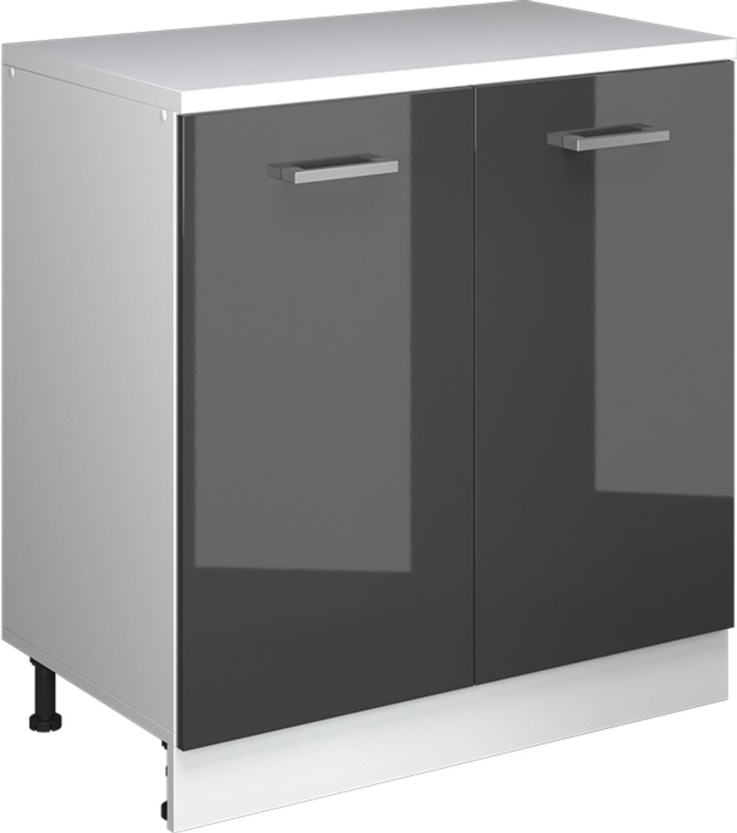 Vicco Keukenkast voor schuine wand R-Line, Antraciet Hoogglans, 80 cm zonder schuine kant met 2 deuren Antraciet Hoogglans/Wit