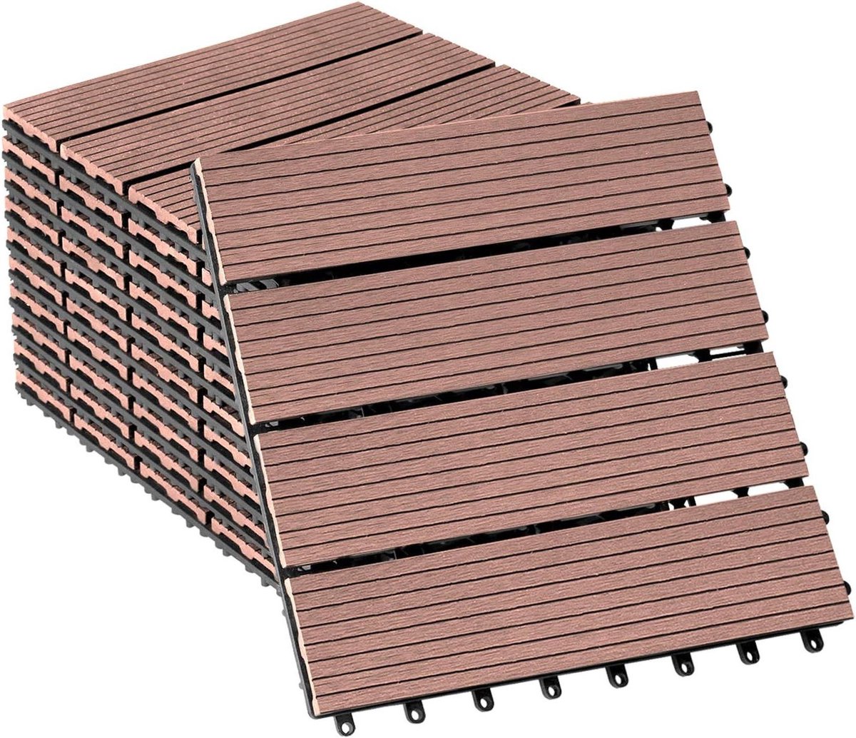 Terrastegels WPC - Balkontegels Houtlook - Buiten Vloer Leggen - Vorstbestendig Antislip - 11 stuks 1m² - Lichtbruin