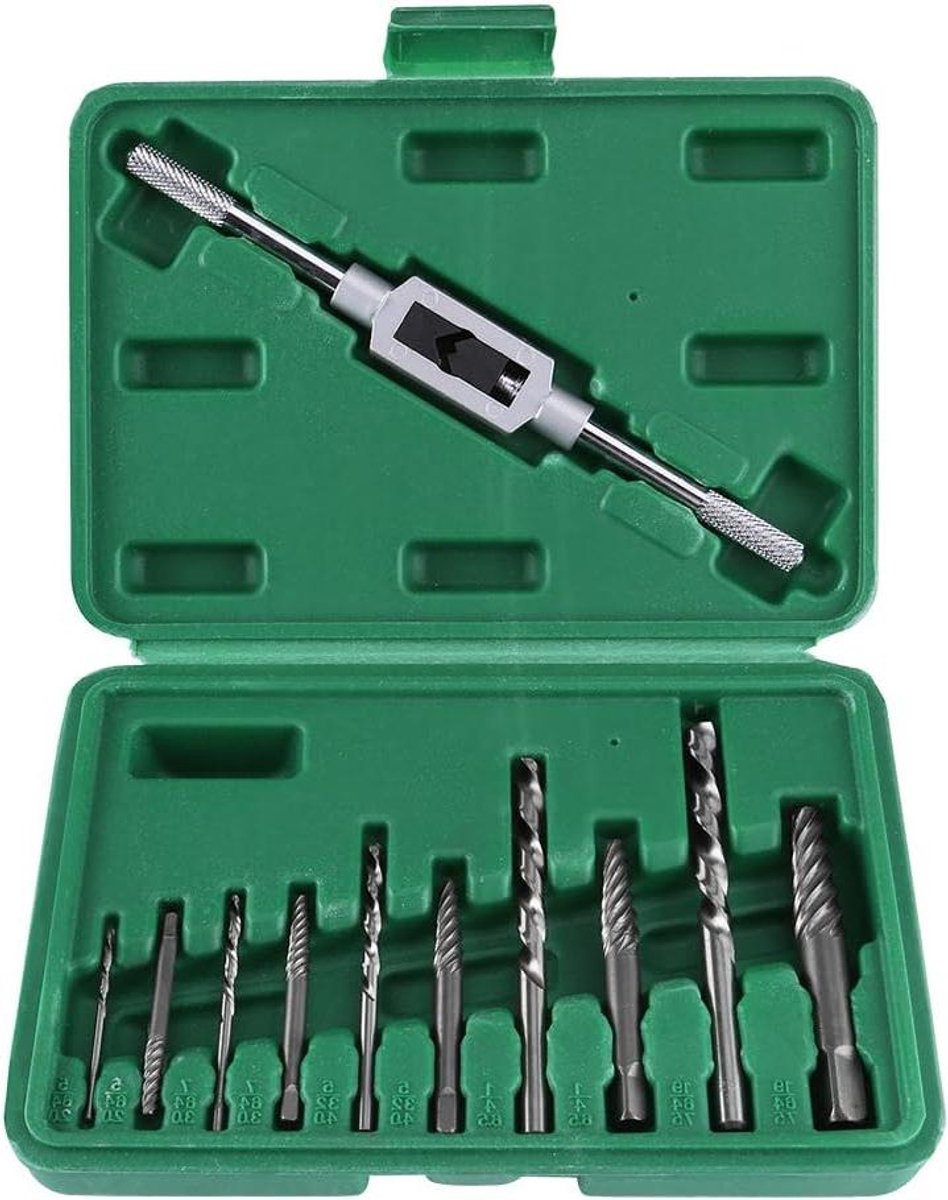 Schroefverwijderaar Set - Kapotte Schroef Verwijderen - Repareren van Bevestigingen - HSS Boor & Linkshandige Extractor - 11 Stuks - Grijs