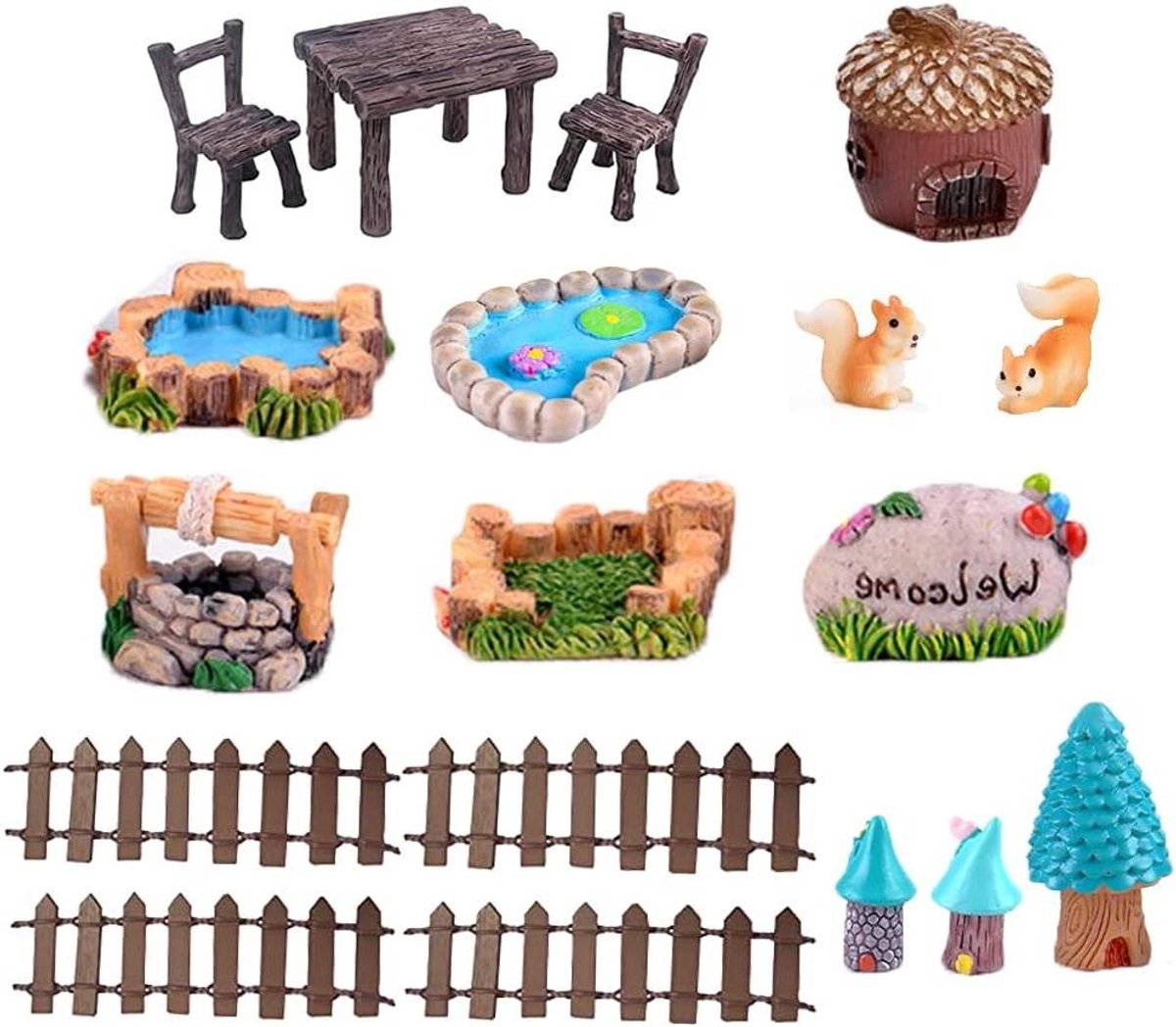Sprookjestuin Accessoires - Miniatuur Tuin Ornament - DIY Landschapsarchitectuur - Hoge Kwaliteit Hars - 18 Stuks - Multicolor