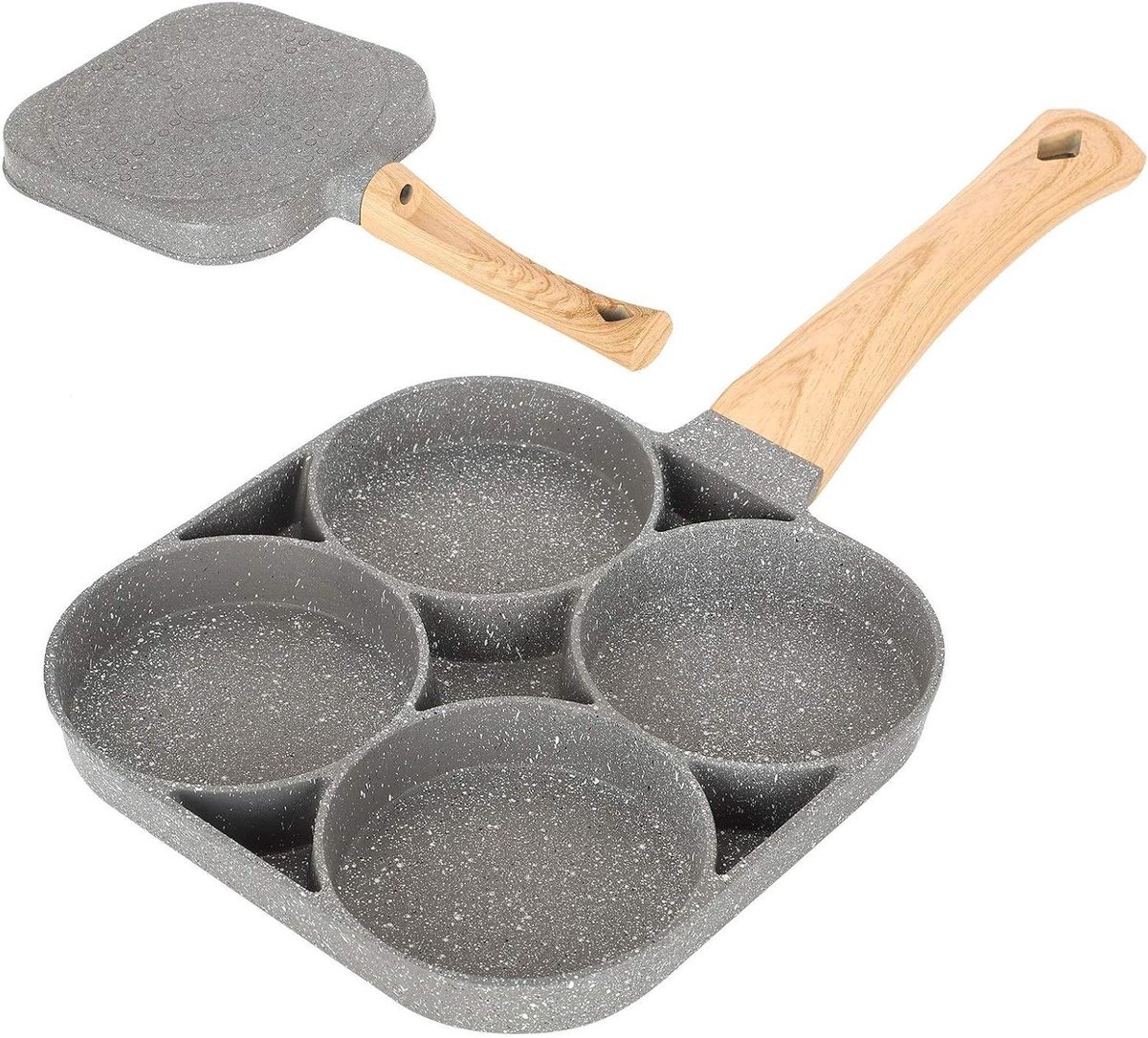 4-Kops Koekenpan - Omelet Pan Burger Pan - Ontbijt Maken - Anti-aanbaklaag - 4 Kops - Zwart