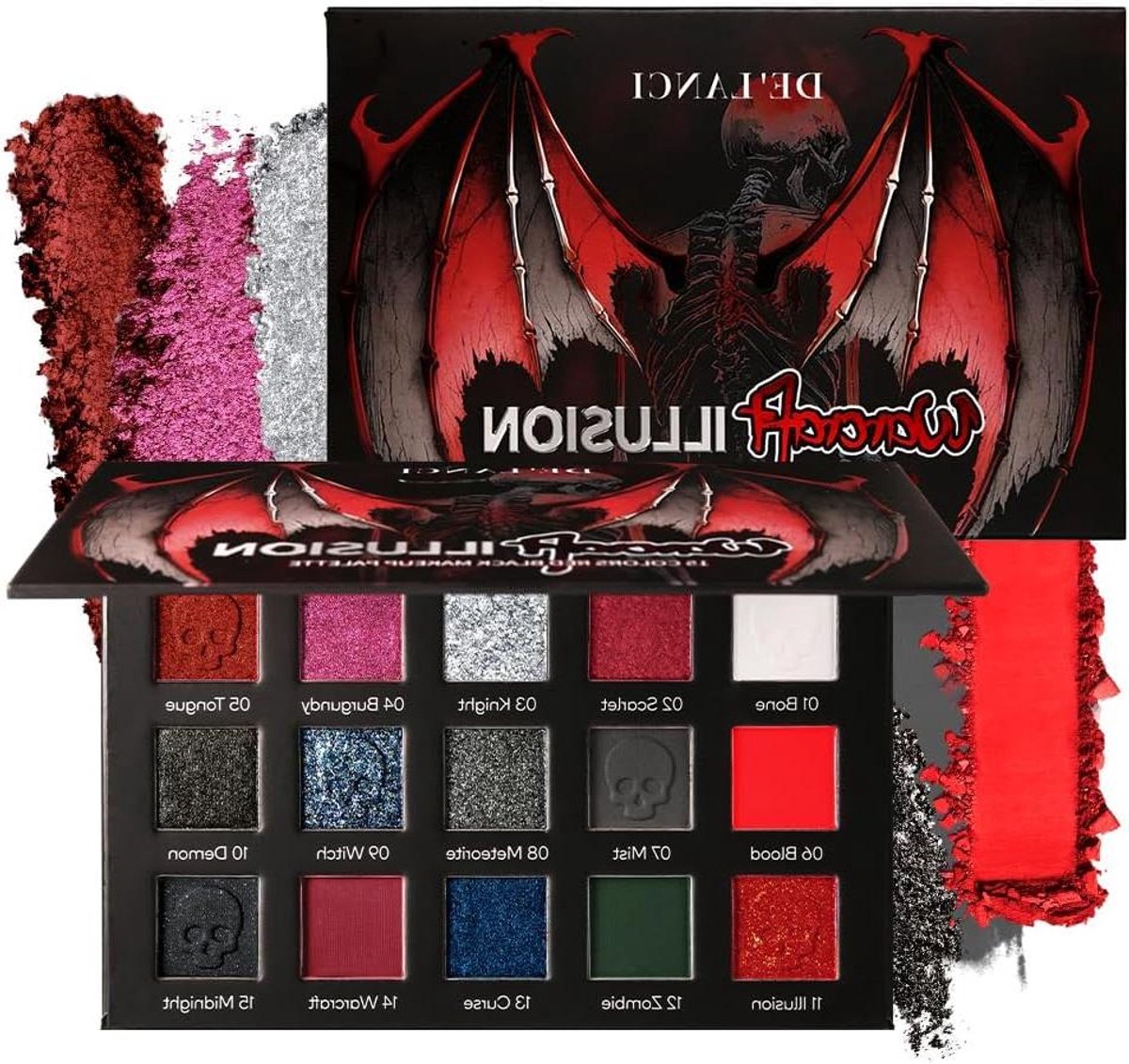 Oogschaduw Palet - Make-up Palet Ogen - Dramatische Looks Creëren - Sterk Gepigmenteerde Kleuren - 30 g - Rood Zwart