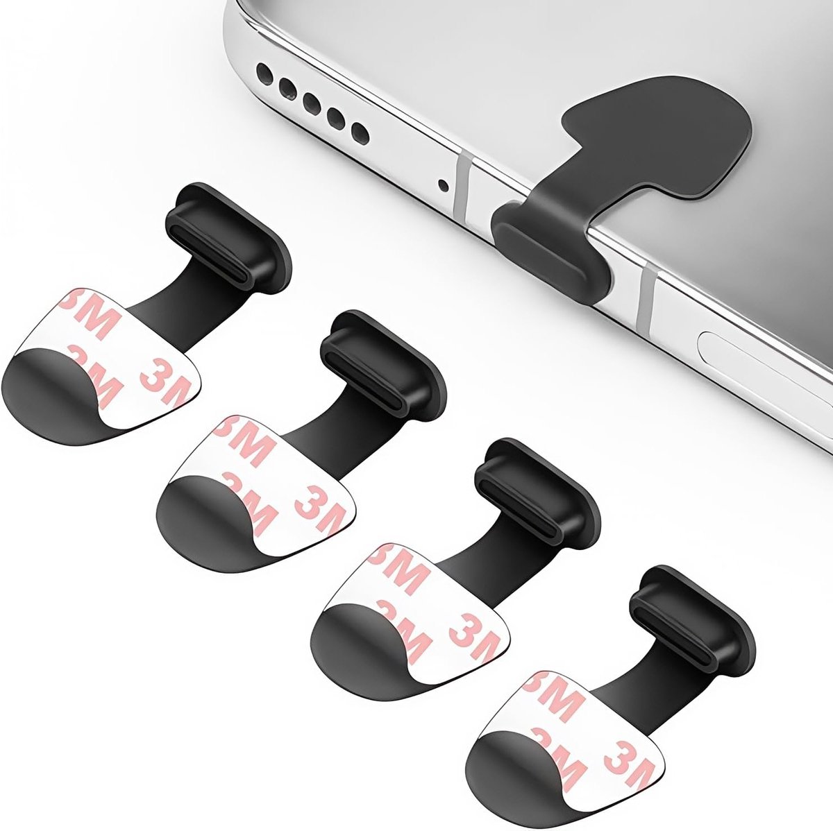Set van 4 Type C Stofpluggen met Verwijderbare Lijm - Silicone USB C Bescherming voor Telefoons en Tablets, Geschikt voor Samsung en Xiaomi